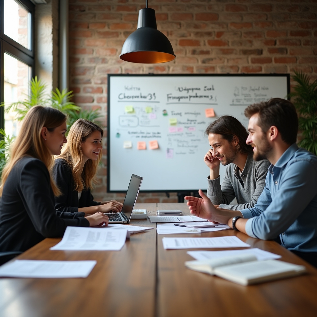 Echipă de profesioniști colaborând la un proiect digital în București